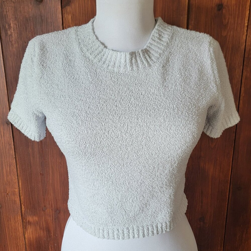 Double Zero Spicy Small Blue Eyelash Knit Cropped Sweater Soft Boutique Top Soft